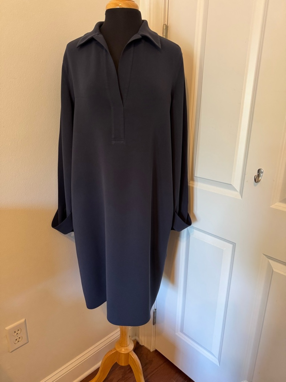 Lafayette 148 New York Midnight Navy Long-Sleeve Polo Shift Dress